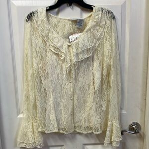 NWT Ivory Colored 2 pc Blouse with Ruffles & Lace size L (12/14)